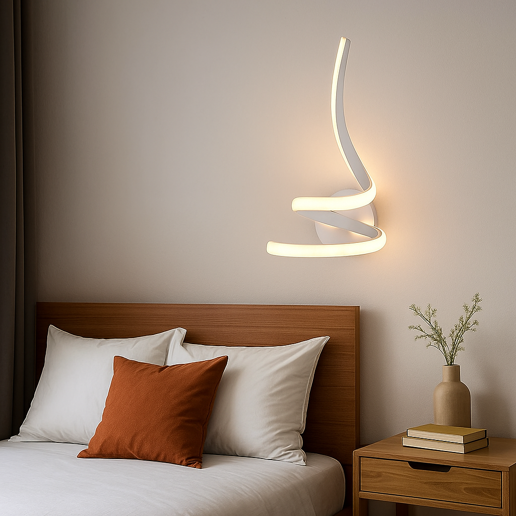 Aplica LED verticala LUBAN Pillar Alb 360mm, montata in dormitor modern, lumina reglabila 17W pentru ambient discret