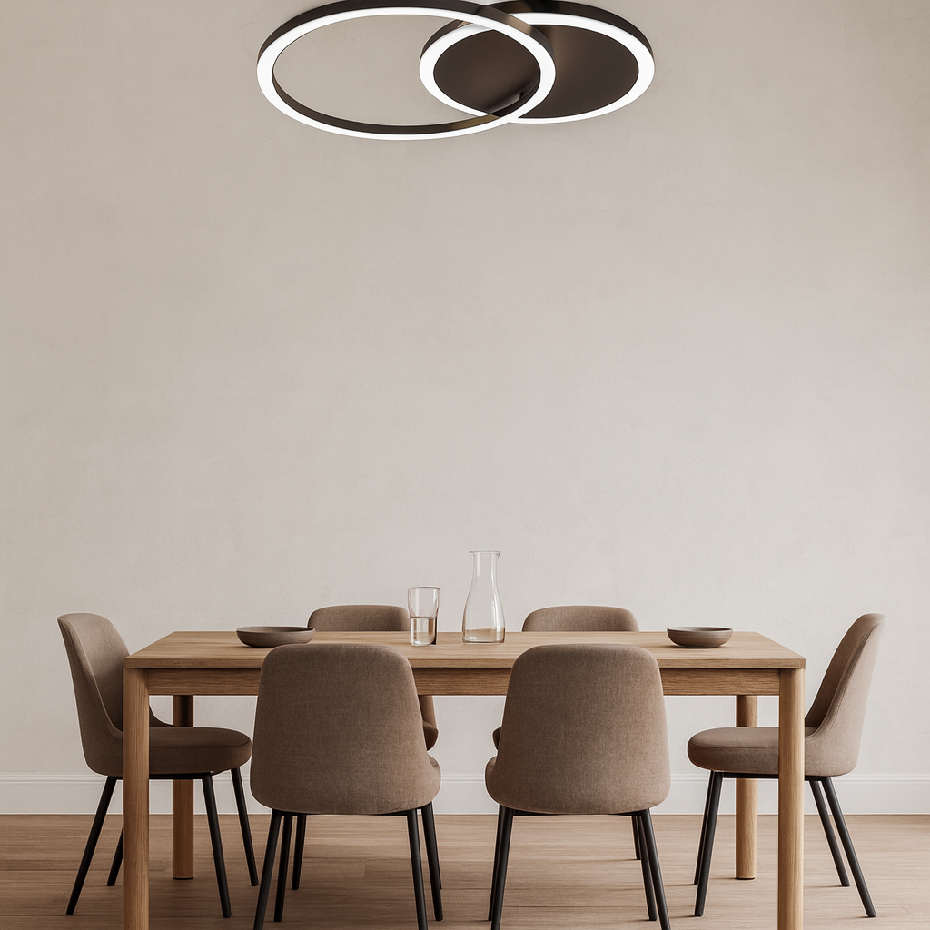 Lustra LED 8888/2BK 66W cu doua cercuri suprapuse, ideal a pentru zone de dining moderne cu lumin a uniforma si reglabila