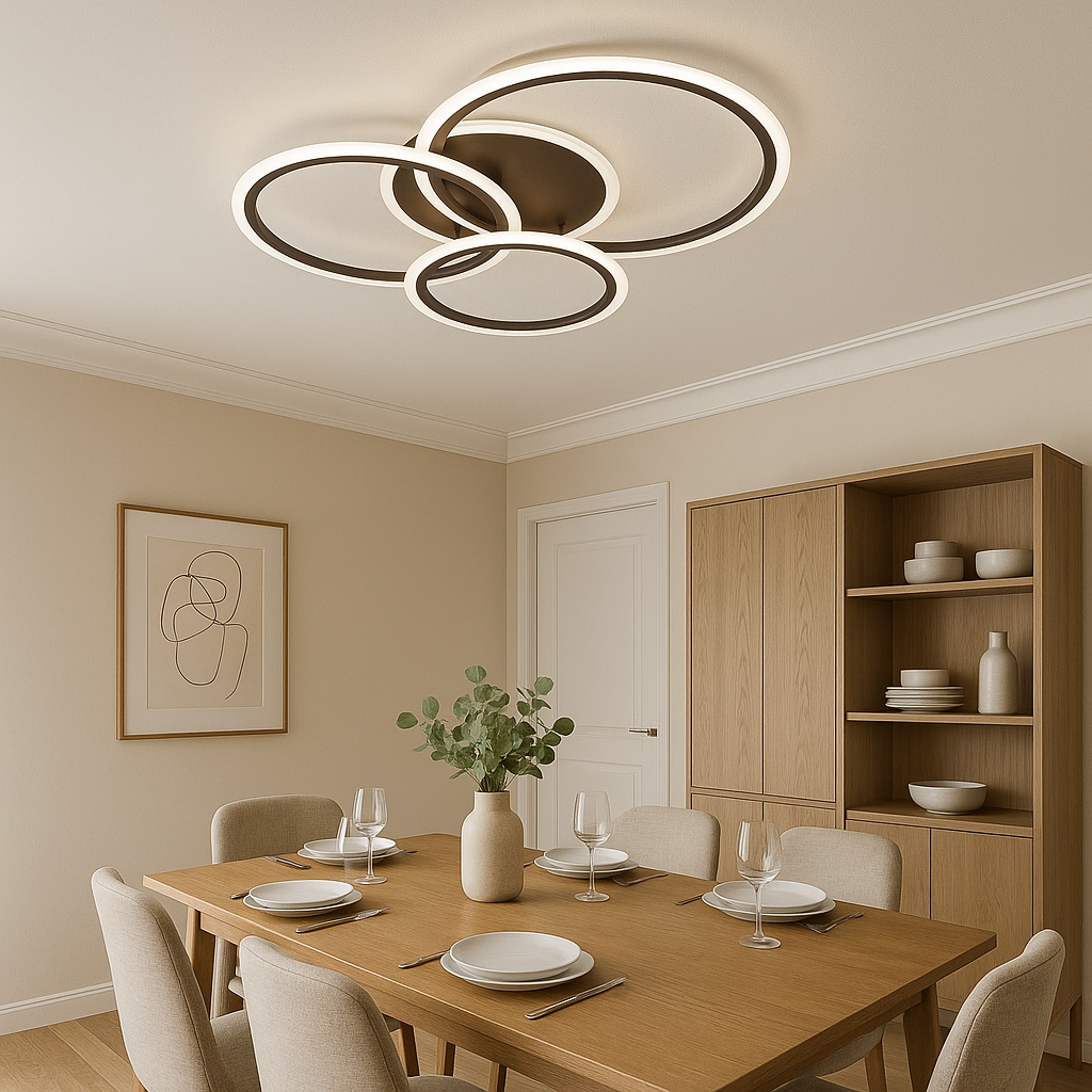 Lustra LED 8888/4 128W modern a cu 4 inele, ideal a pentru dininguri contemporane cu lumin a uniforma si ajustabila