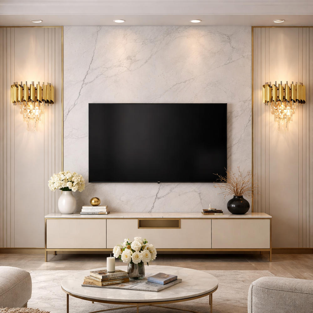 Aplica de perete aurie cu cristale transparente si design glam modern, iluminare ambientala eleganta pentru living sofisticat