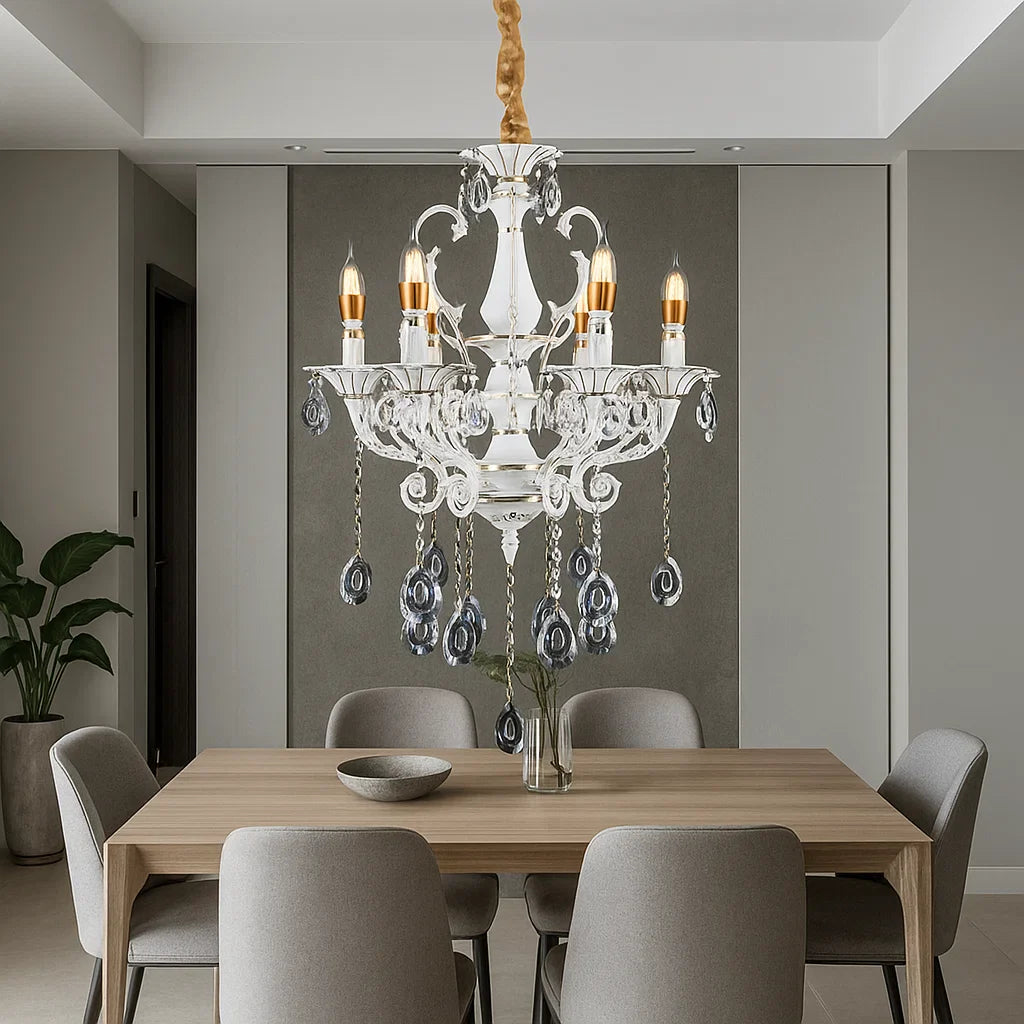 Candelabru Cu 6 60W cu becuri E14 600 mm cu telecomanda pentru living dormitor hol sufragerie corp de iluminat din cristal cu becuri E14 si telecomanda pentru living dormitor hol sufragerie