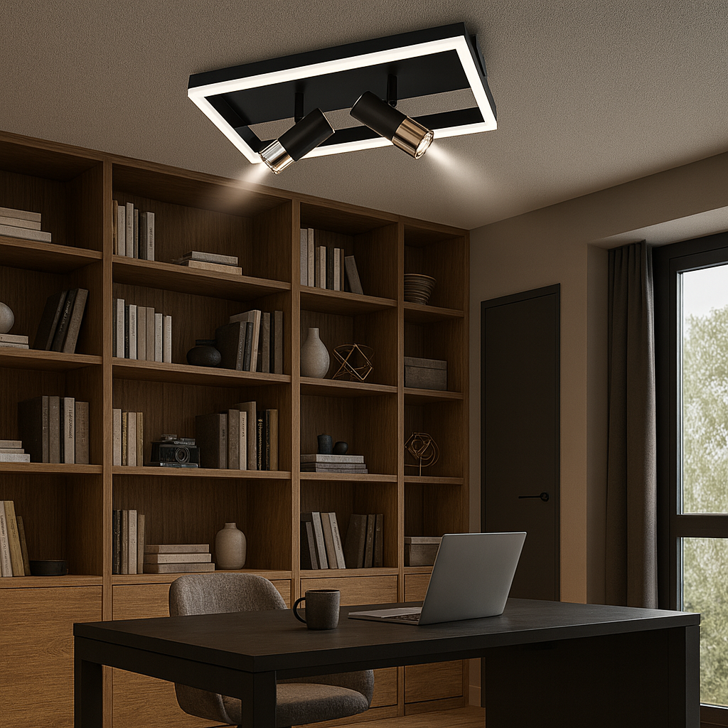 Lustra LED 9347/3BK+FG 62W moderna, potrivita pentru birouri cu lumin a reglabila si design compact cu 3 cercuri