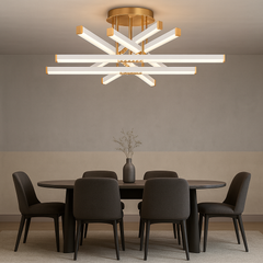 Lustra LED 9374/6 144W cu design geometric elegant, potrivita pentru dining modern cu lumin a reglabila calda neutra rece