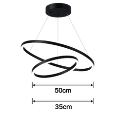 Lustra LED 2 cercuri negru mat 140W cu telecomanda, iluminare spectaculoasa pentru scara interioara