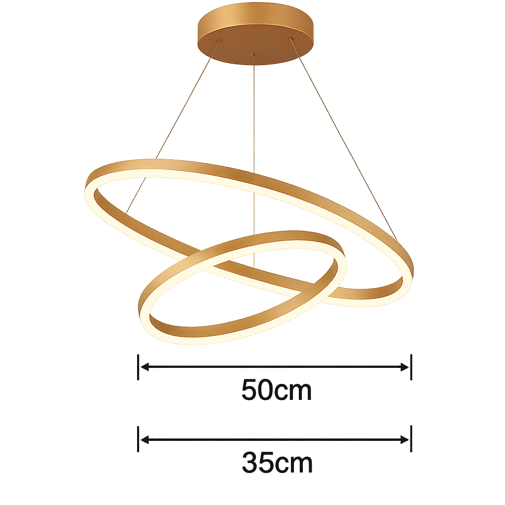 Lustra LED 2 cercuri auriu satinat 140W cu telecomanda, iluminare ambientala pentru dormitor