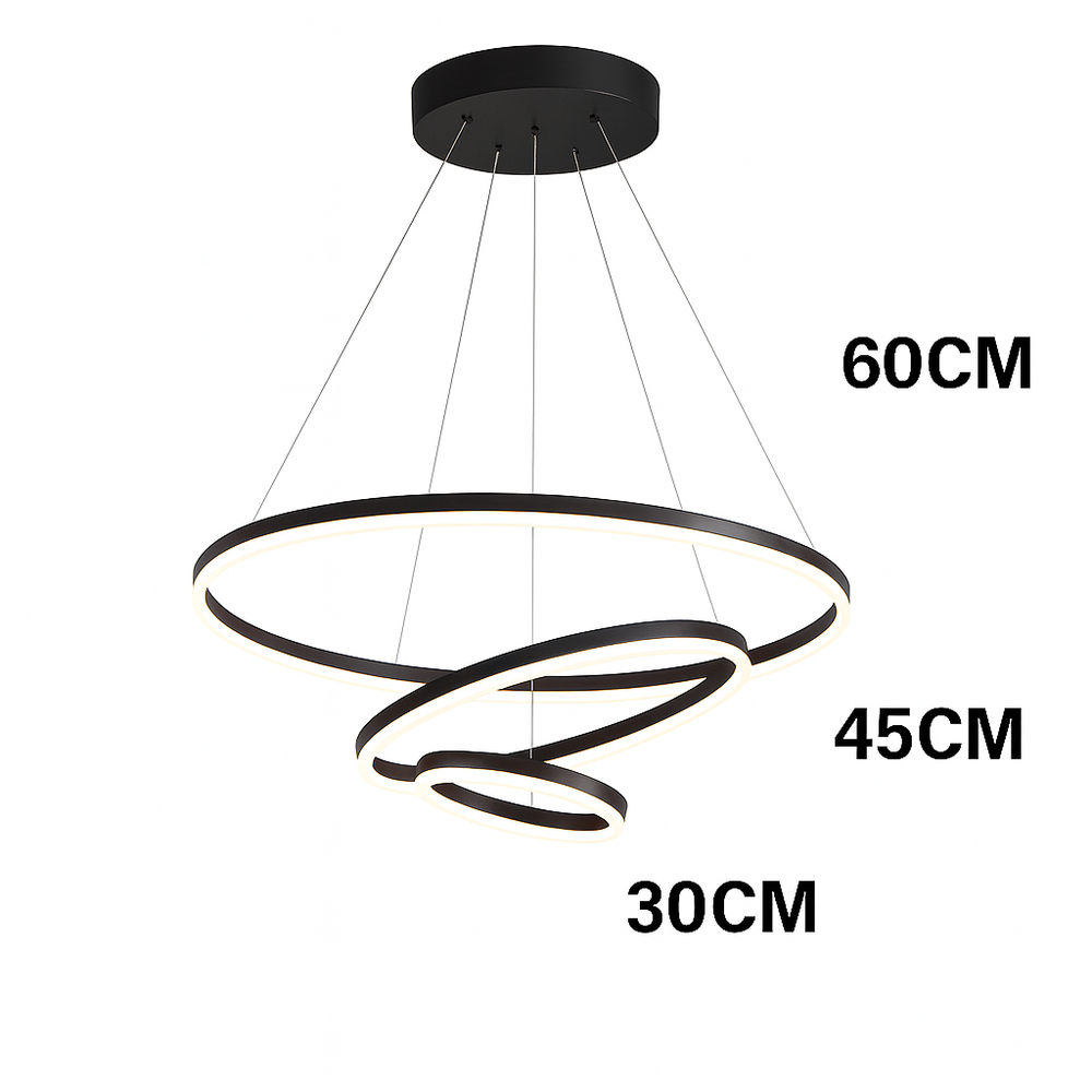 Lustra LED trei cercuri negru mat 140W cu telecomanda, iluminare premium pentru bar si spatii comerciale