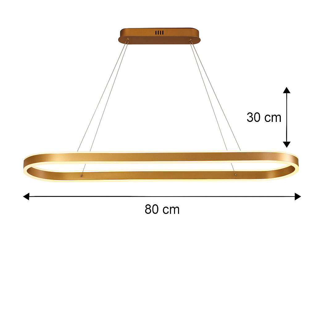 Lustra LED ovala aurie cu telecomanda, iluminare moderna deasupra insulei de bucatarie