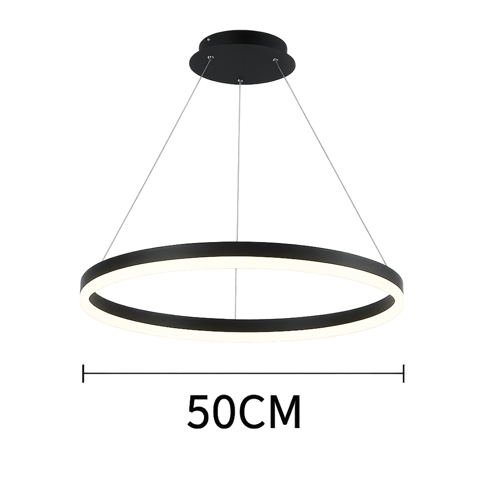 Lustra LED cerc rotund negru mat 55W cu telecomanda, lumina ambientala pentru dormitor