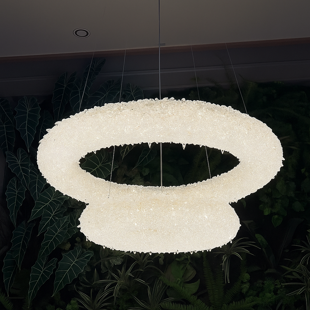 Pendul LED dublu rotund auriu Ø600+Ø400 cu telecomanda, lumina ajustabila ambientala in living modern.