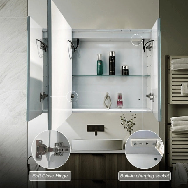 Dulap baie gri cu oglinda LED 100x70, dezaburire si protectie IP65, ideal pentru spatiu mare si depozitare moderna.