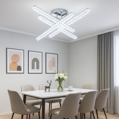 Lustra LED patrata alb JB003-4 cu telecomanda, montata deasupra zonei de dining, lumina LED reglabila si uniforma