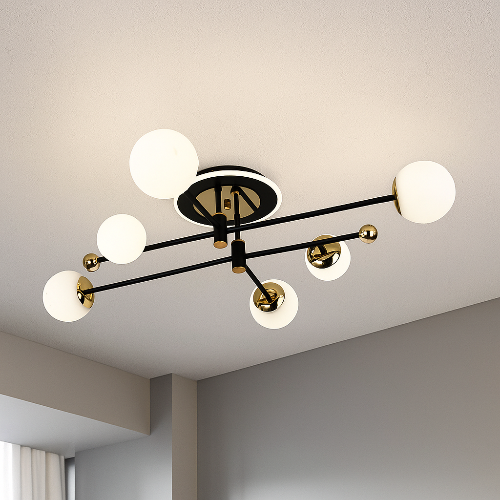 Lustra LED trei cercuri negru auriu 78W cu telecomanda, lumina ajustabila calda rece, ambient elegant pentru dormitor modern