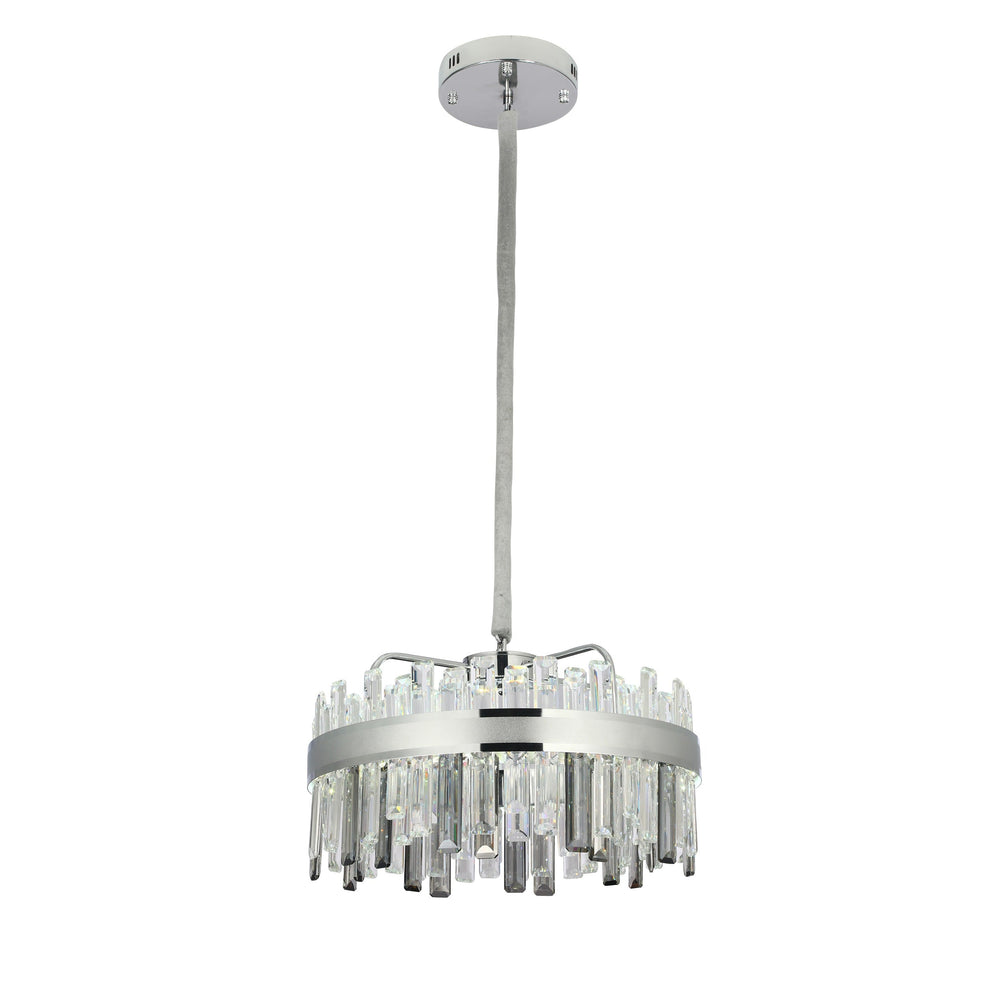 Candelabru LED rotund argintiu 8652/500, 112W, cu telecomanda, lumina ajustabila cald-rece, dormitor elegant.