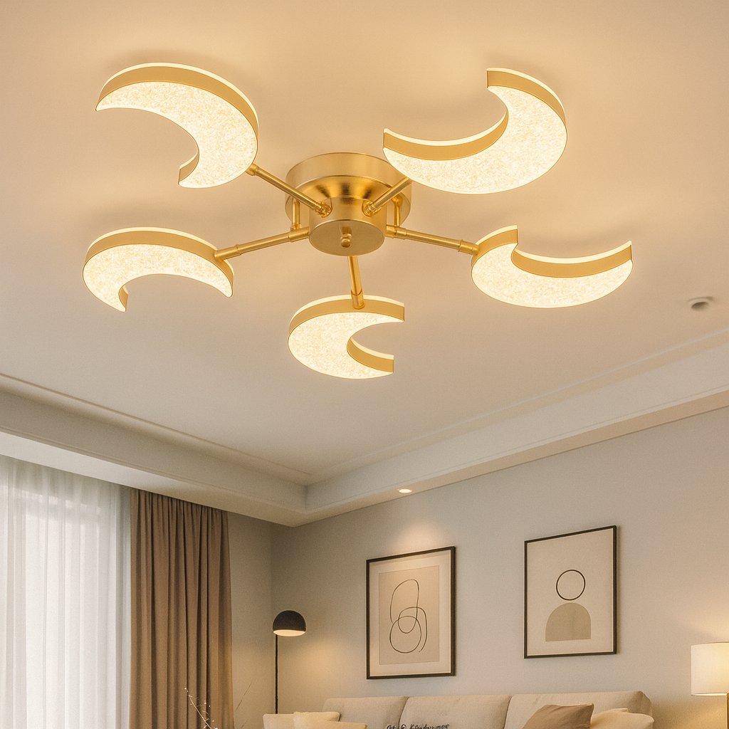 Lustra Tip Led 80W cu LED integrat auriu pentru dormitor living hol bucatarie birou plafoniera LED moderna pentru dormitor living hol bucatarie birou design elegant cu telecomanda