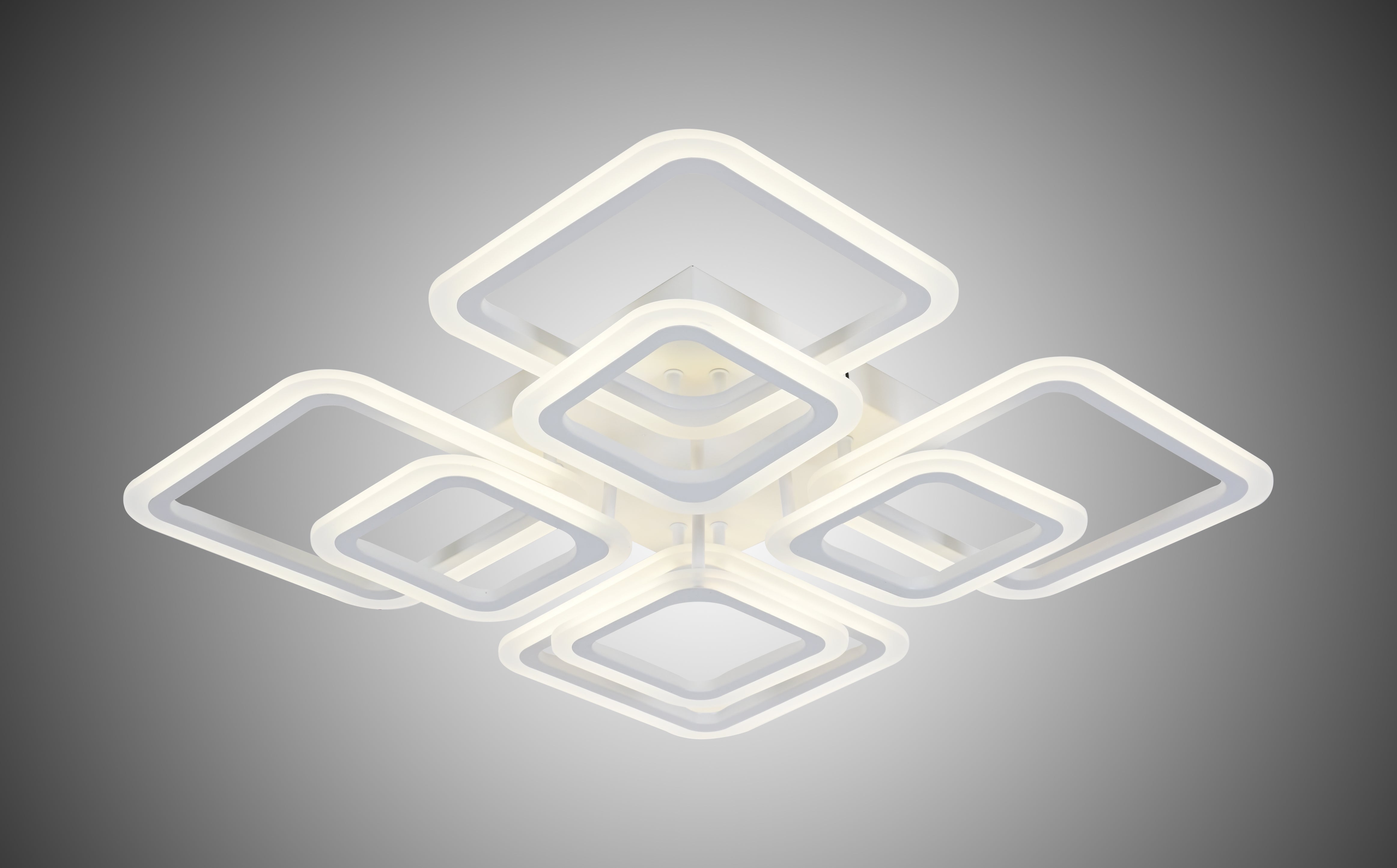 Lustra LED 8036/4+4 alba 128W cu 8 patrate si lumina reglabila, ideala pentru dining modern cu iluminare clara