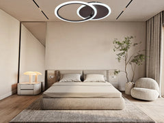 Lustra LED 8888/2BK 66W negru mat cu cercuri suprapuse, potrivit a pentru dormitoare moderne ce necesita lumin a reglabila