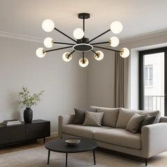 Lustra LED moderna cu globuri opal si accente aurii, cu telecomanda