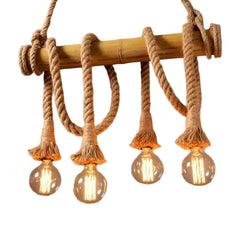 Pendul C023/4 cu franghii si suport din lemn, 4 becuri E27, perfect pentru zone de dining rustice sau industriale.