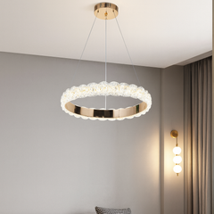 Lustra LED cerc rotund aurie 108W cu telecomanda, iluminare eleganta pentru living modern