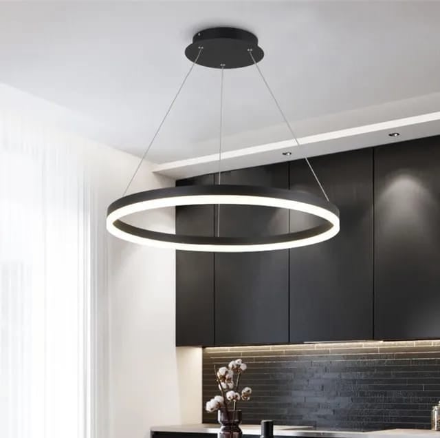Lustra LED cerc rotund negru mat 55W cu telecomanda, iluminare moderna pentru bucatarie
