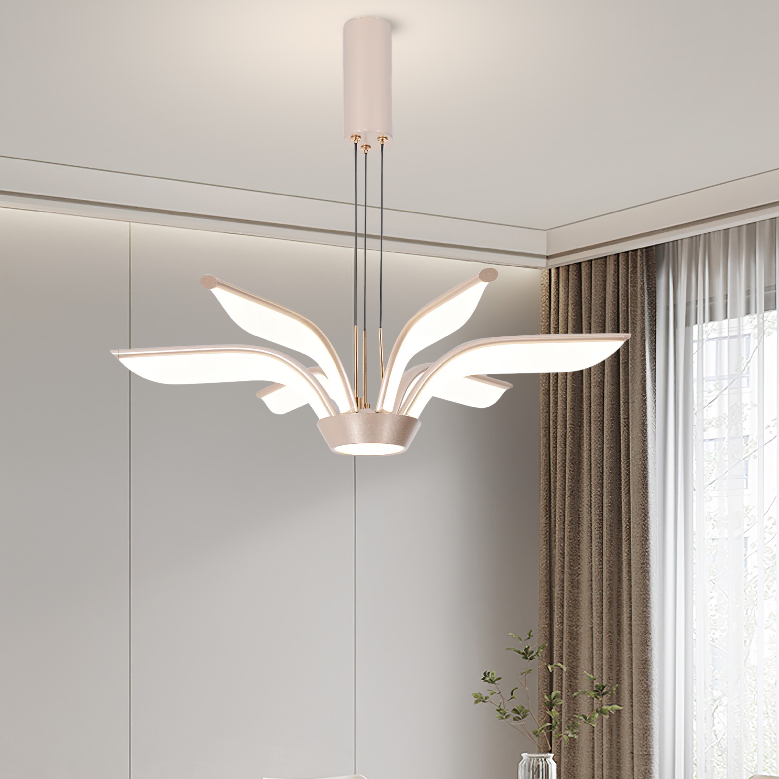 Lustra LED auriu 72W cu telecomanda, iluminare ambientala confortabila pentru dormitor