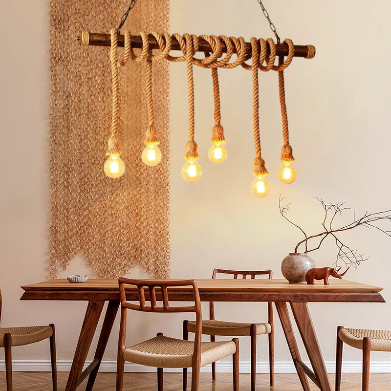 Pendul JD-100 cu franghii si structura metalica, 10 becuri E27, perfect pentru dining rustic sau industrial modern.