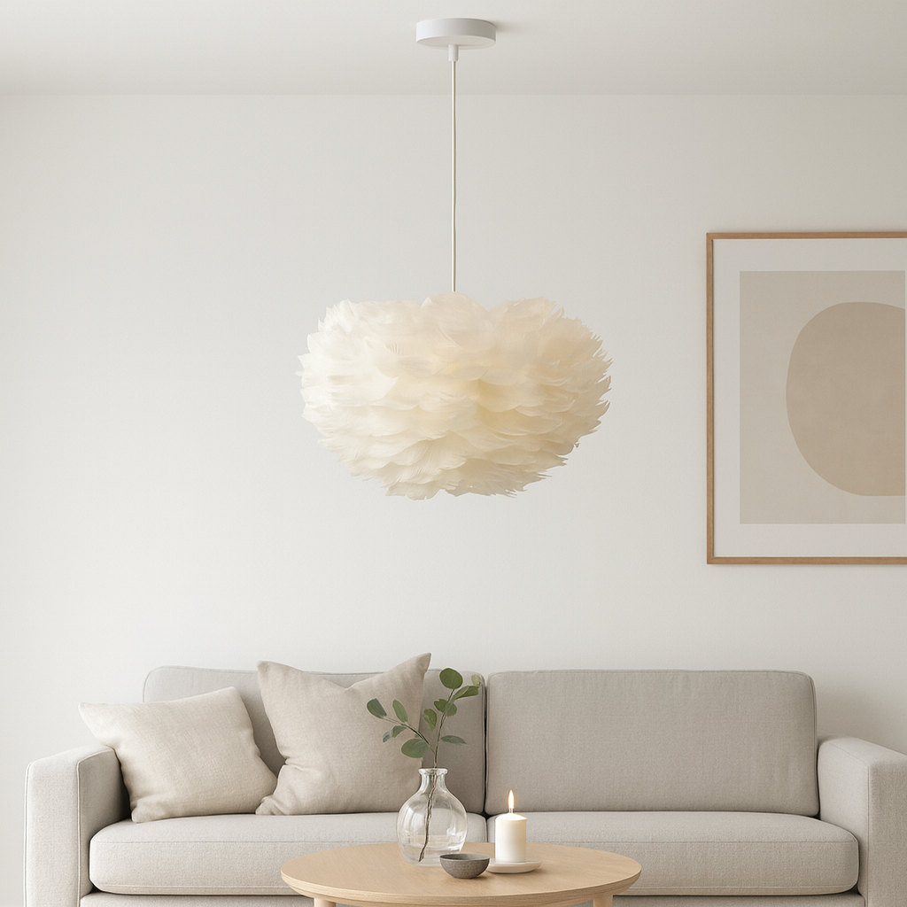 Pendul LED PJA01 alb minimalist de 120 cm, design slim modern, ideal pentru livinguri luminoase si elegante.