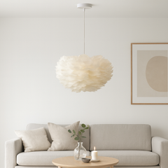 Pendul LED PJA01 alb minimalist de 120 cm, design slim modern, ideal pentru livinguri luminoase si elegante.