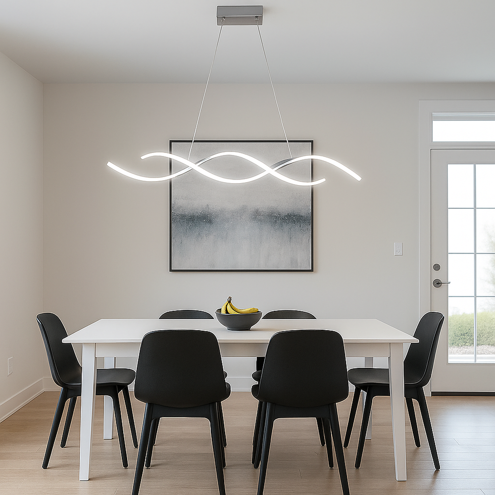 Lustra LED liniara argintie 950 mm cu telecomanda, iluminare moderna pentru masa de dining