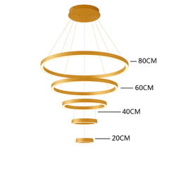 Lustra LED patru cercuri auriu 220W cu telecomanda, iluminare luxoasa pentru bar si receptie