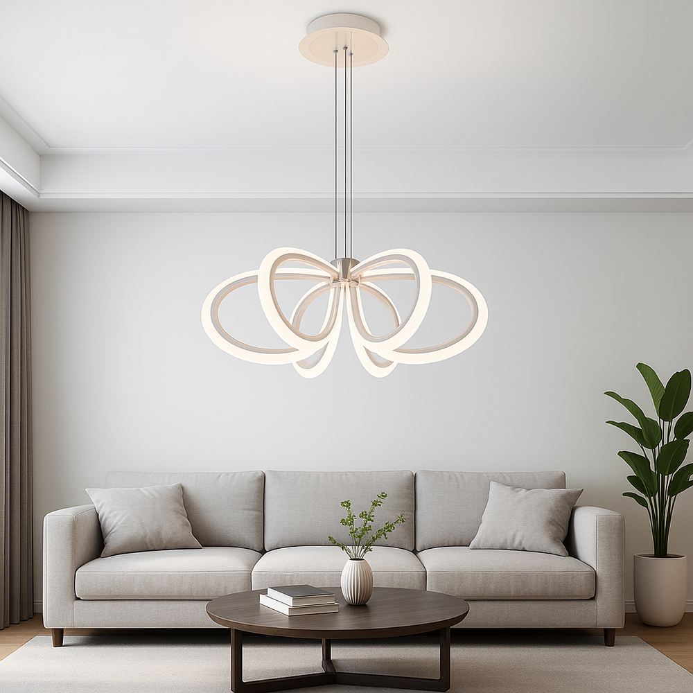 Lustra LED auriu 144W cu telecomanda, punct focal elegant pentru living modern