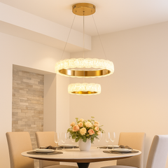Ideala deasupra mesei de dining, lustra LED cu 2 cercuri asigura iluminare uniforma si aspect rafinat.