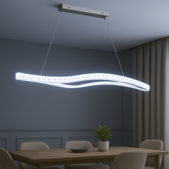 Lustra LED ondulata auriu Dual Wave 120W cu telecomanda, iluminare ambientala pentru dining modern