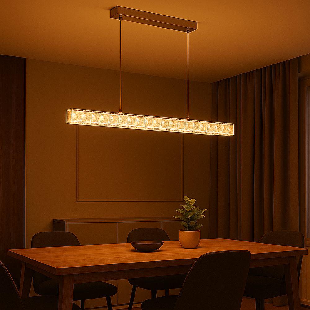 Lustra LED tip bara argintiu Flow 56W 80cm cu telecomanda, iluminare moderna pentru dining