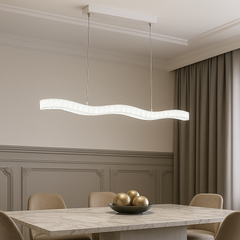 Lustra LED ondulata argintiu 56W 80cm cu telecomanda, iluminare ambientala pentru dining modern