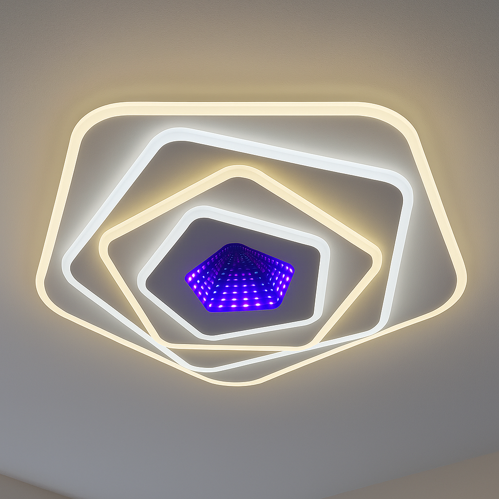 Plafoniera LED rotunda alba 94W cu telecomanda ofera lumina clara si uniforma, ideala pentru zone de dining moderne si minimaliste.