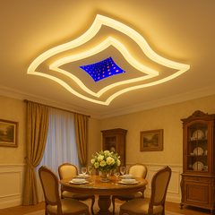 Plafoniera LED alba 67W cu forma ondulata asigura lumina uniforma si clara, potrivita pentru zone de dining moderne si compacte.