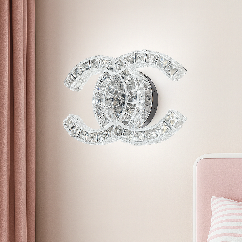 Aplica LED transparenta LUBAN Crystal Pro cu telecomanda, instalata in dormitor modern, iluminare reglabila pentru confort si atmosfera placuta