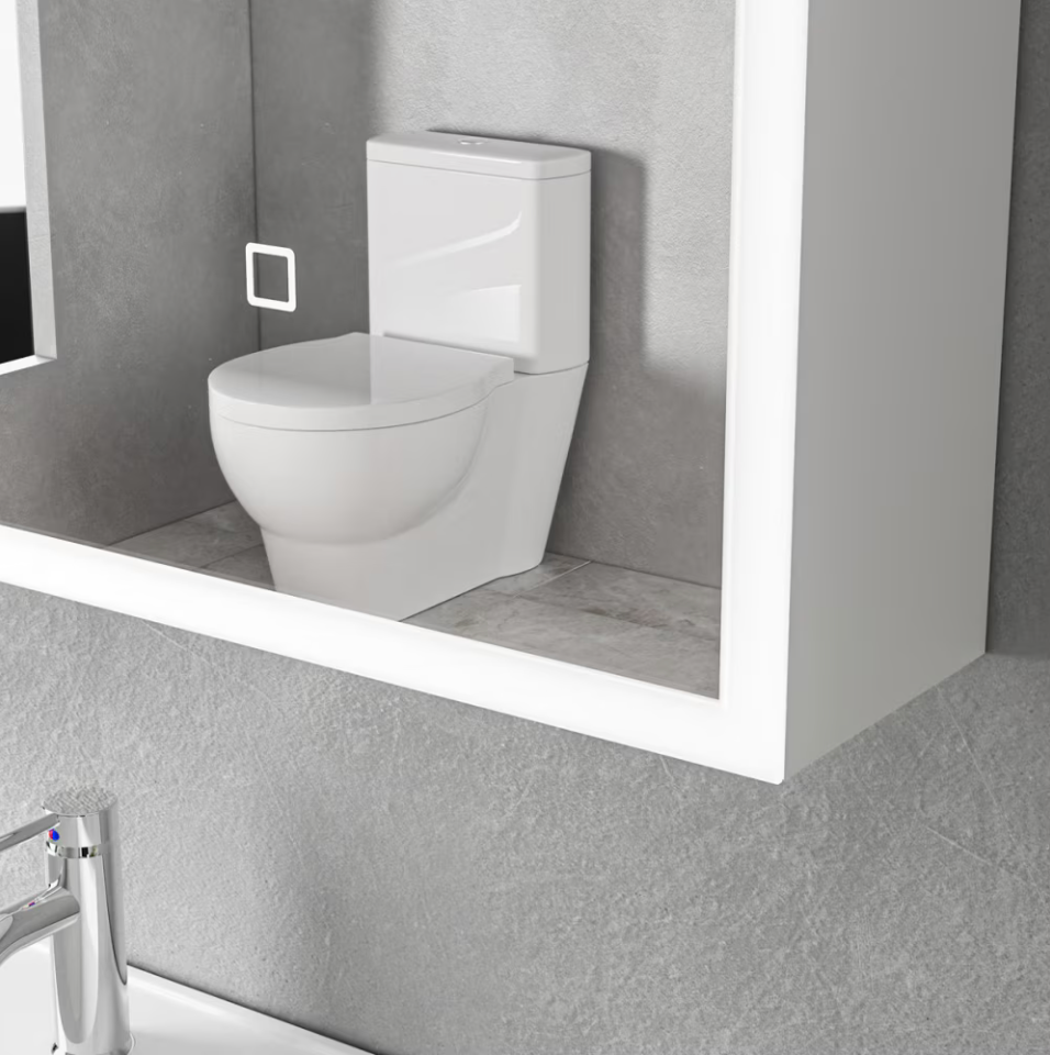 Dulap baie 80x70 cm cu oglinda LED 6000K si dezaburire, cu rafturi din sticla securizata pentru depozitare moderna.