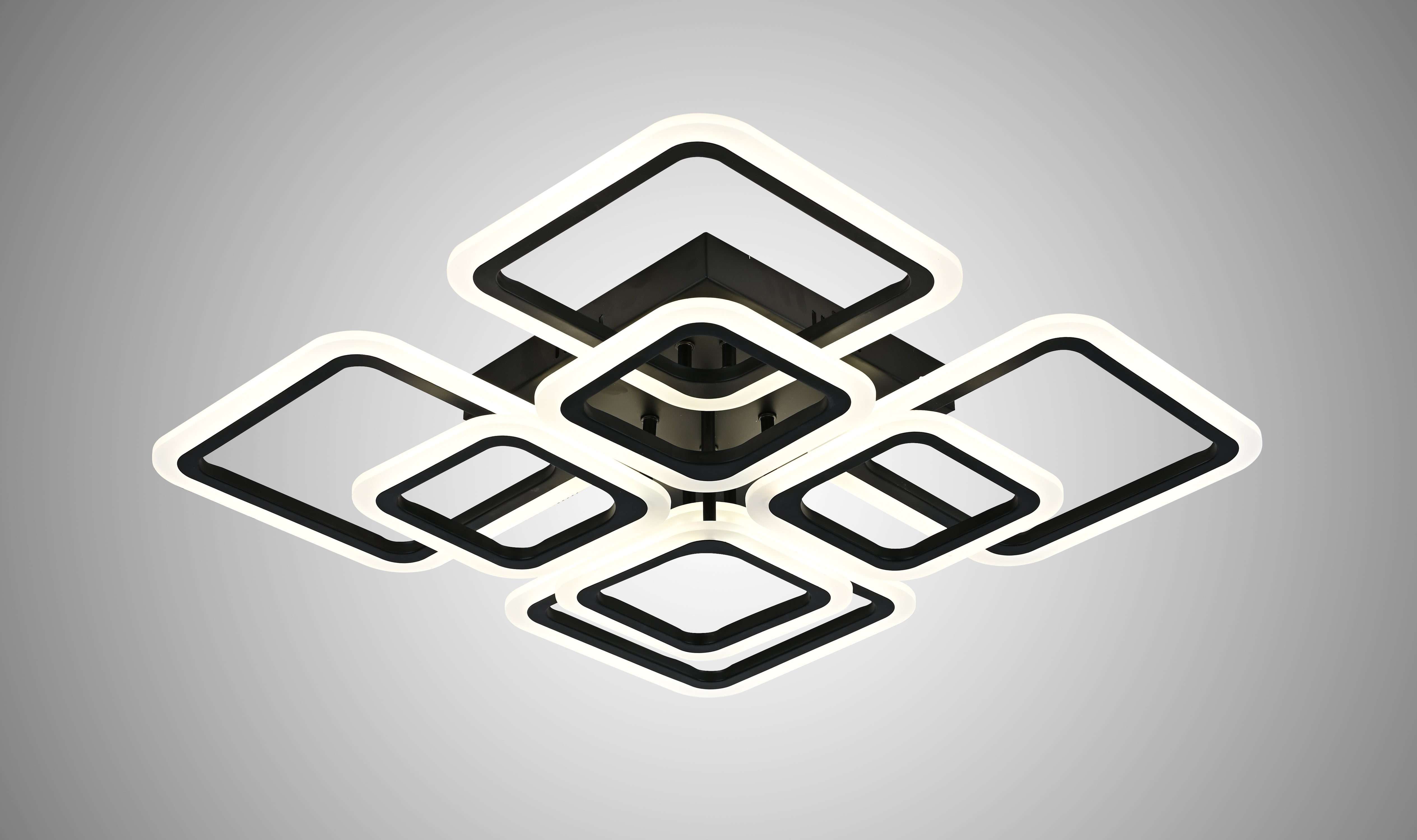 Lustra LED 8036/4+4 negru 144W cu 8 patrate si lumina reglabila, ideala pentru dining modern cu iluminare clara