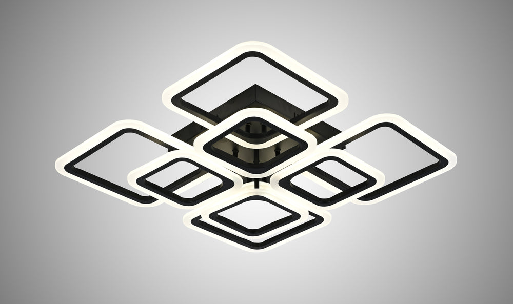 Lustra LED 8036/4+4 negru 144W cu 8 patrate si lumina reglabila, ideala pentru dining modern cu iluminare clara