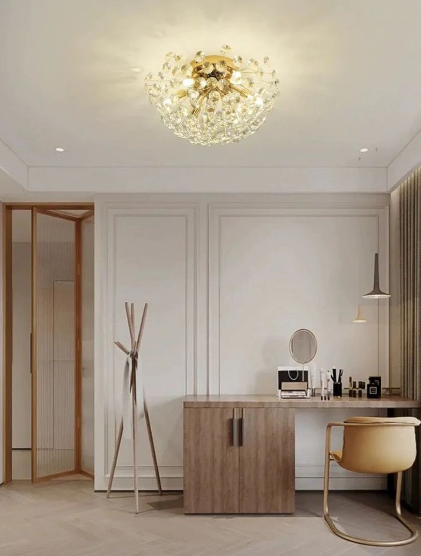 Lustra tavan rotunda aurie Ø400 mm cu 4 becuri G9, lumina uniforma decorativa in birou modern.