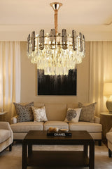 Candelabru rotund cu cristale Ø500 mm, 8xE27, luminand un living elegant si spatios, cu accente luxoase si stralucire decorativa.