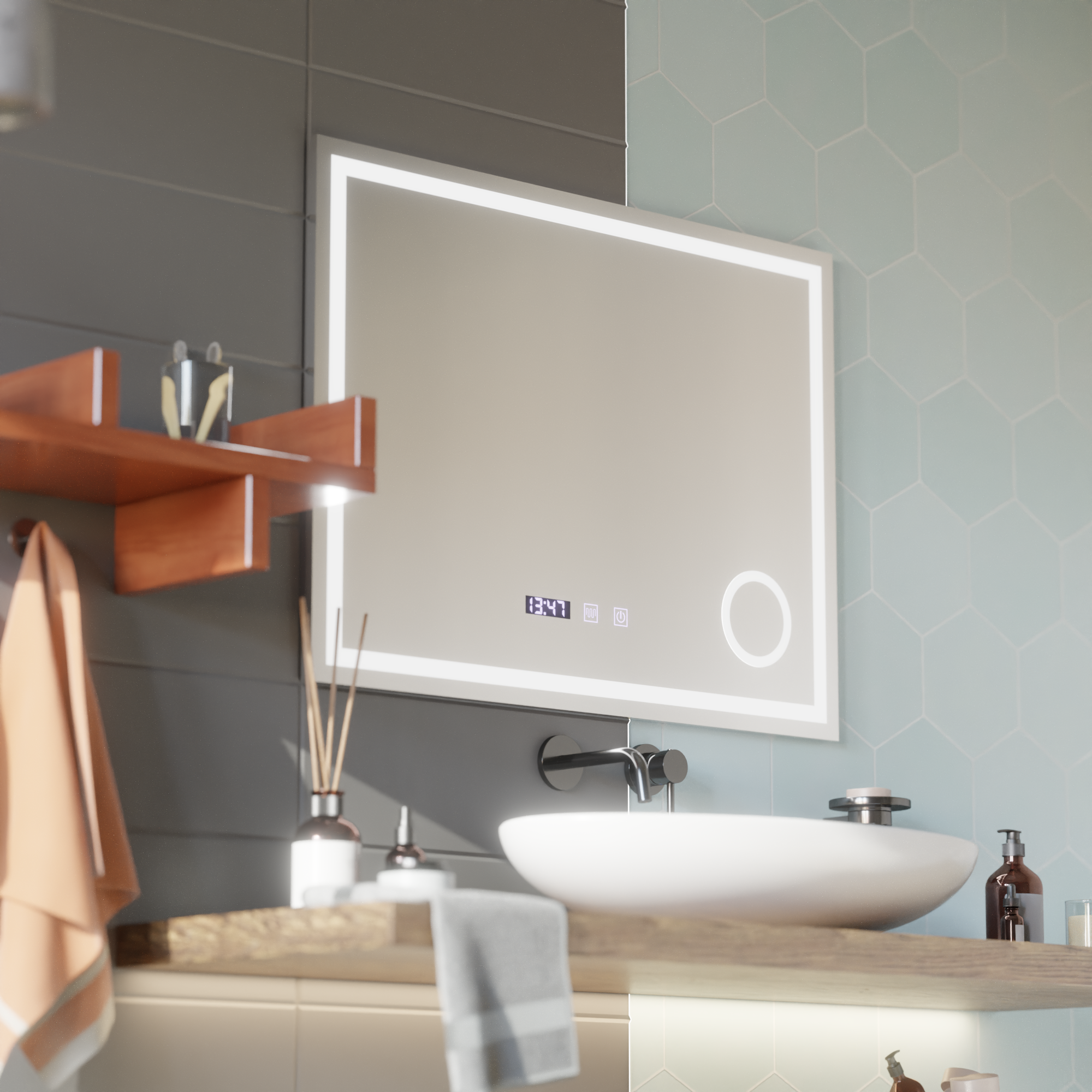 Oglinda Led Touch LUBAN Sistem Dezaburire, Ceas Si Temperatura 80X60