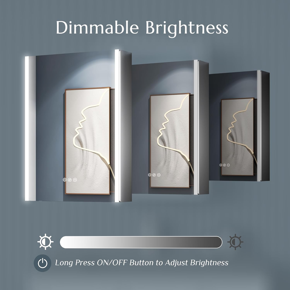 Dulap baie 51x71 cm cu oglinda LED si spatiu de depozitare, design alb modern pentru iluminare clara si organizare eficienta.