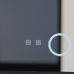 Oglinda smart flotanta 80x50 cm cu iluminare LED artistica, geam marire dual si functie de dezaburire inteligenta.
