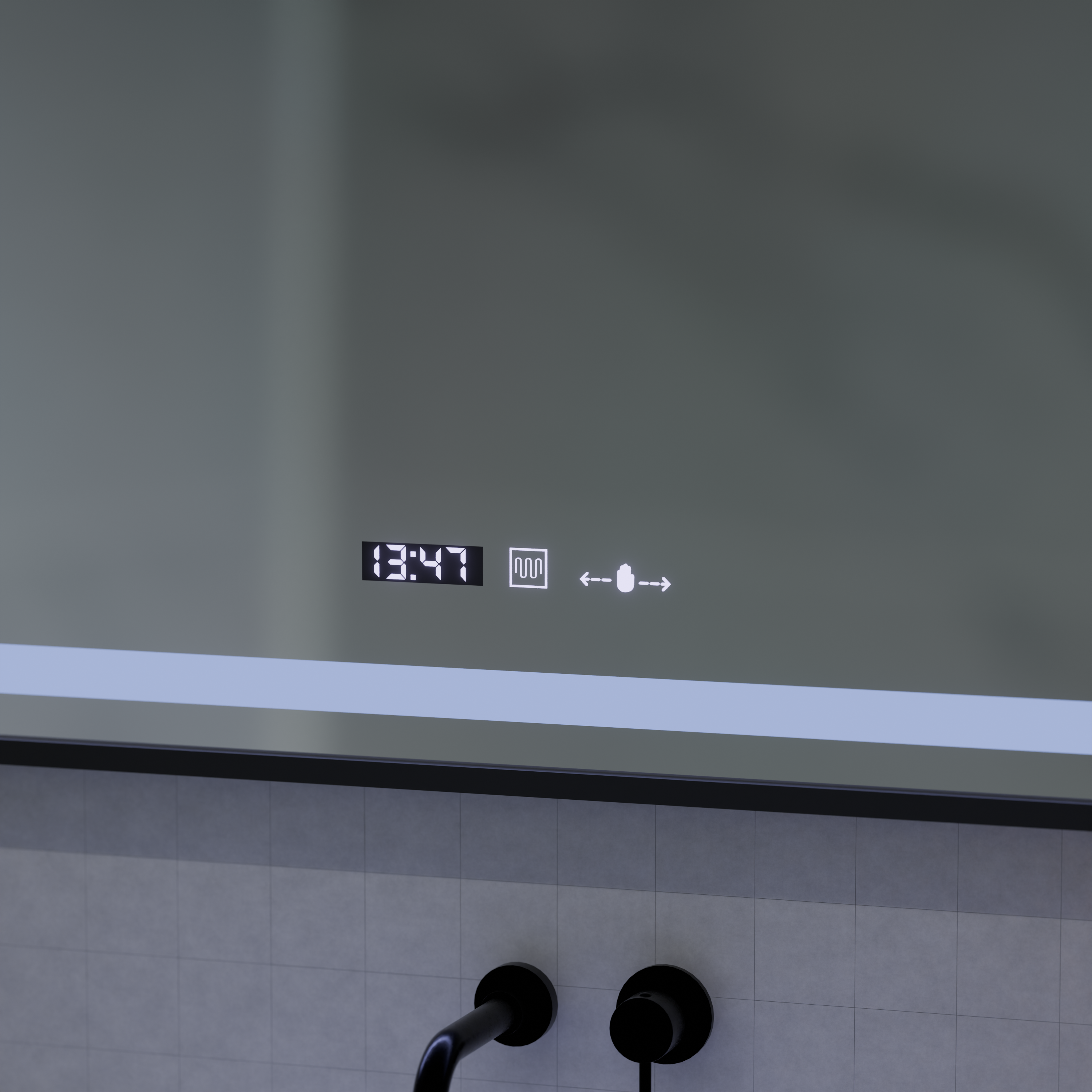 Oglinda smart orizontala 120x65 cm cu LED, geamuri marire, senzor palma si functie de dezaburire