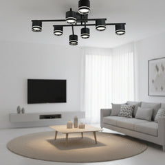 Lustra LED rotunda negru mat 59041/8MB pentru living mare, 8 GX53, lumina reglabila 3000K-6500K, fara telecomanda