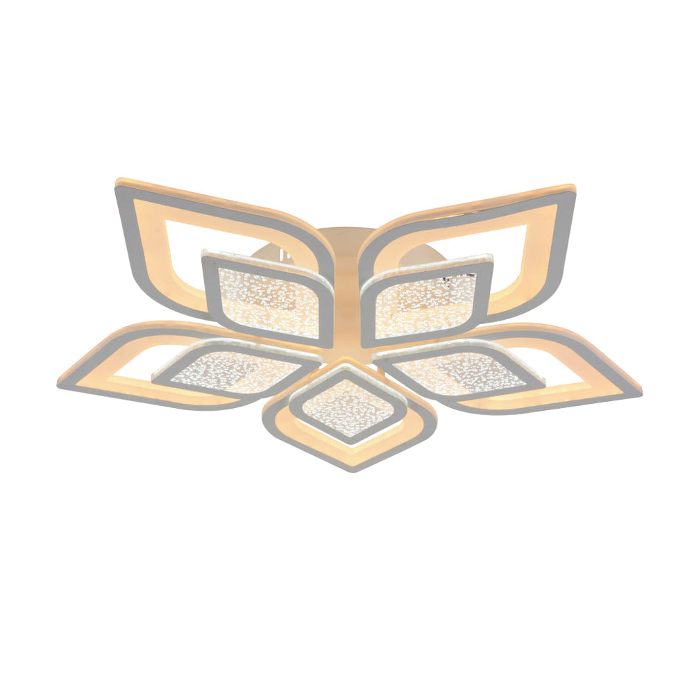 Lustra LED rotunda 19185/5 120W cu telecomanda, lumina reglabila 3000–6500K, montata in living modern cu iluminare uniforma.