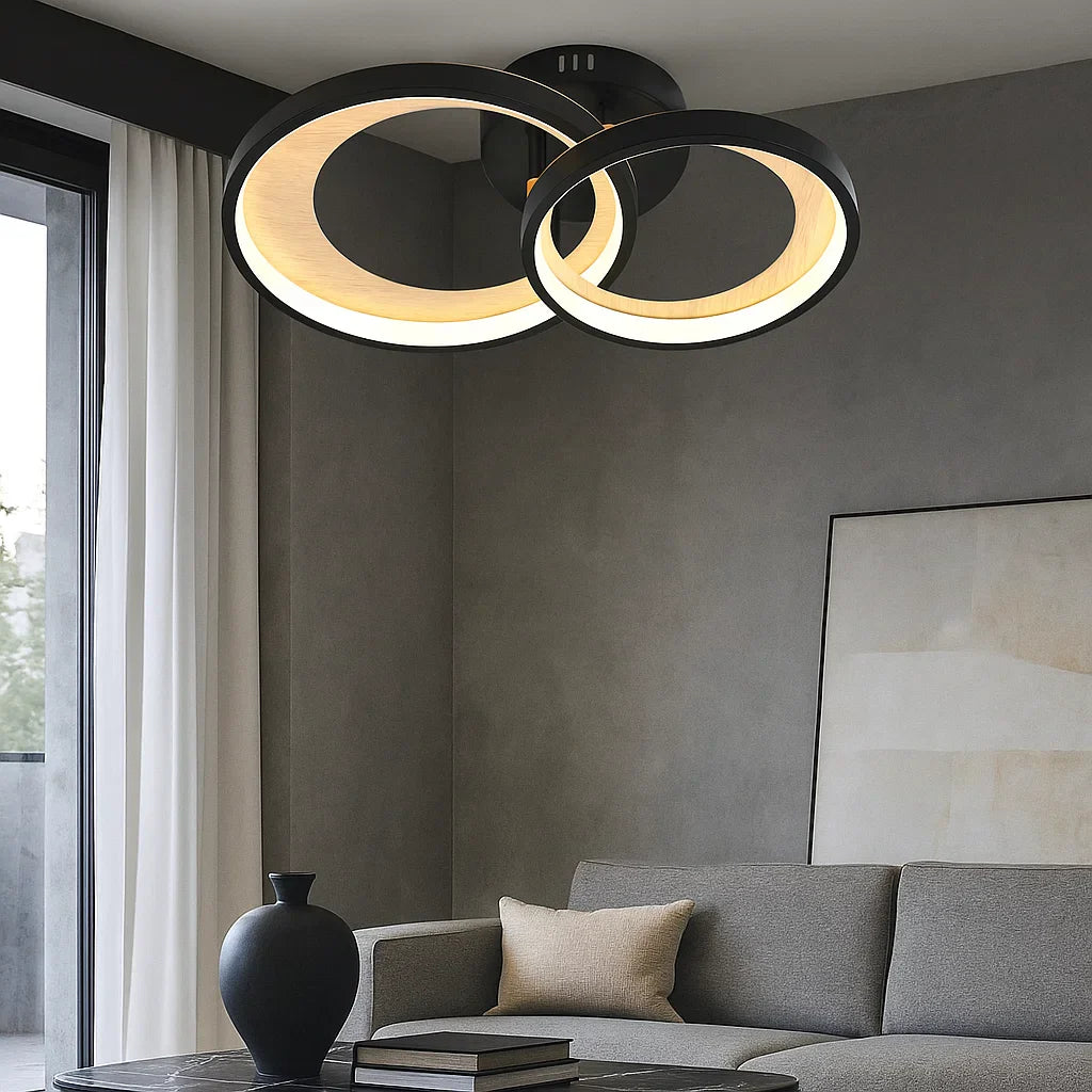 Lustra LED dubla 9431/2 BK+Wood grain cu telecomanda si lumina reglabila